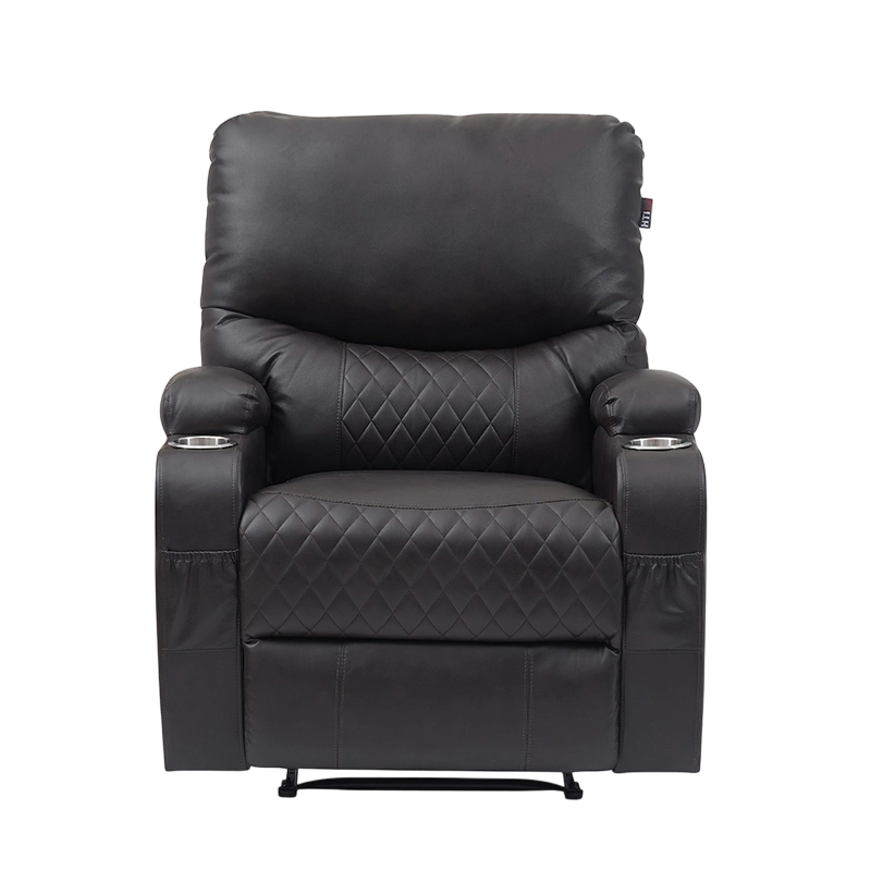 Overstuffed Faux Leather Manual Recliner Chair with Two Cup Holders