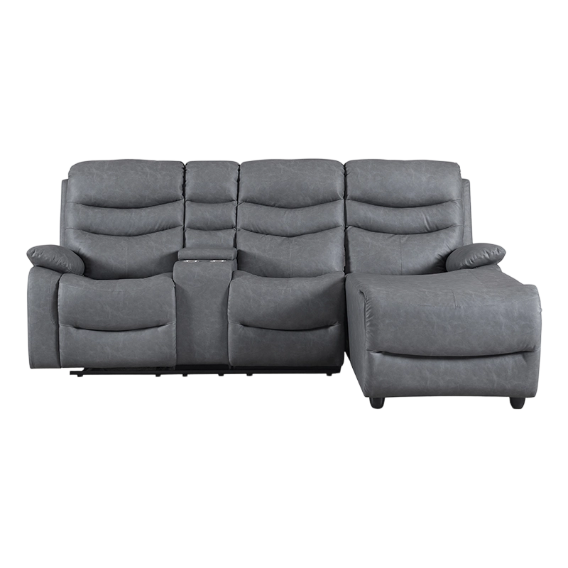 Blue Upholstered Manual Recline Sectional with Chaise and Storage
