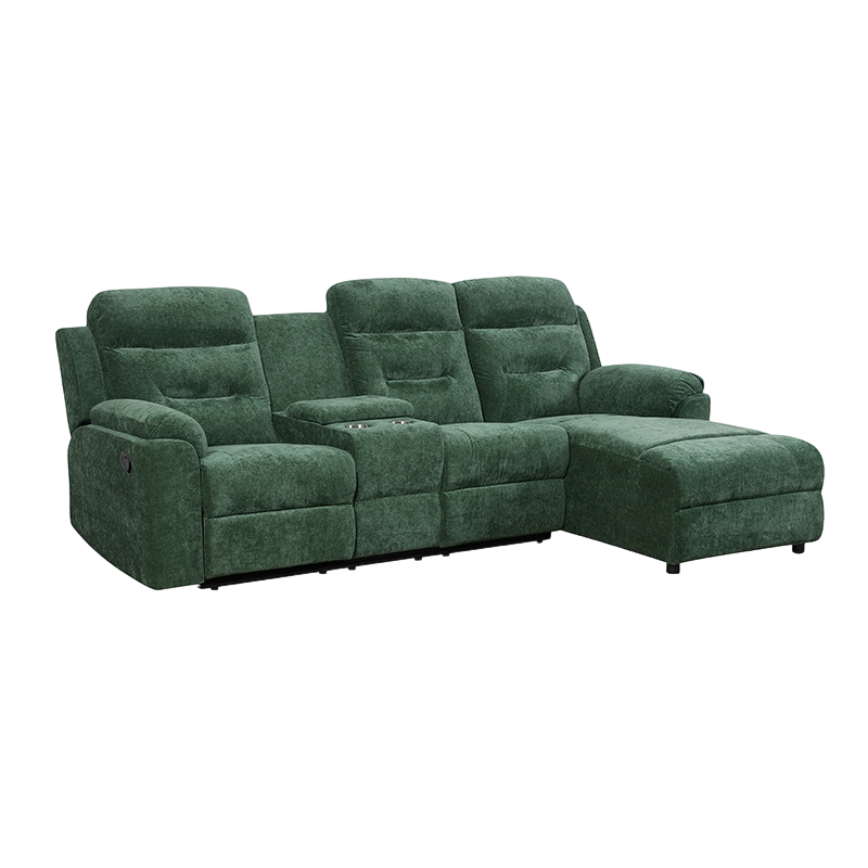 3 Person Green Manual Reclining Chaise Sectional with Storage Console